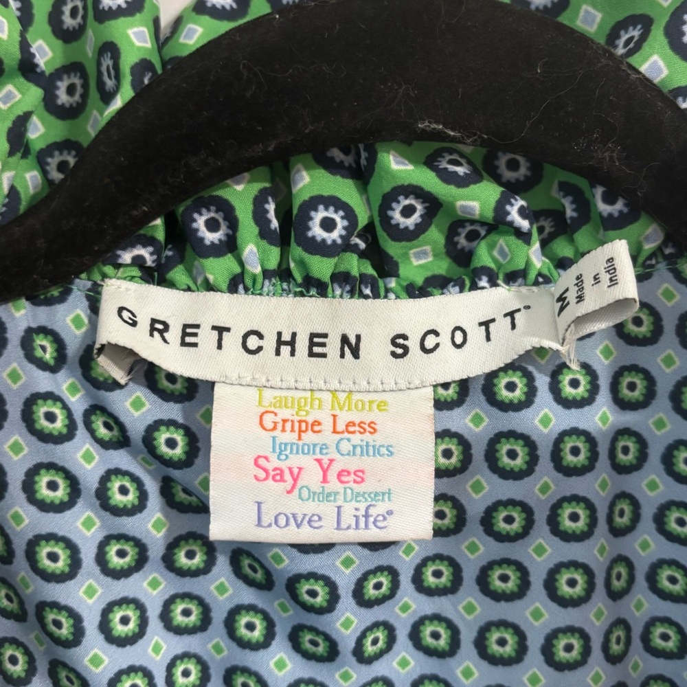 Gretchen Scott Designs Posh Foulard Midi/Maxi blue and green ruffle neck dress - Picture 5 of 6